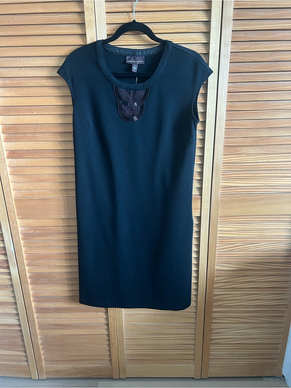 Dana Buchman Black Sleeveless Midi Dress with Beaded Neckline